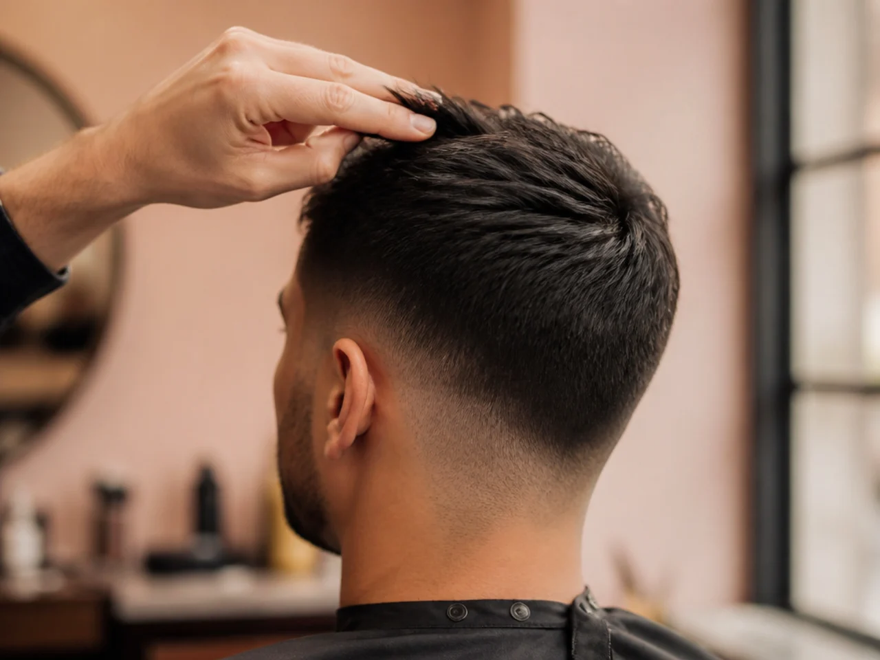 Hair being lifted between two fingers to show current length