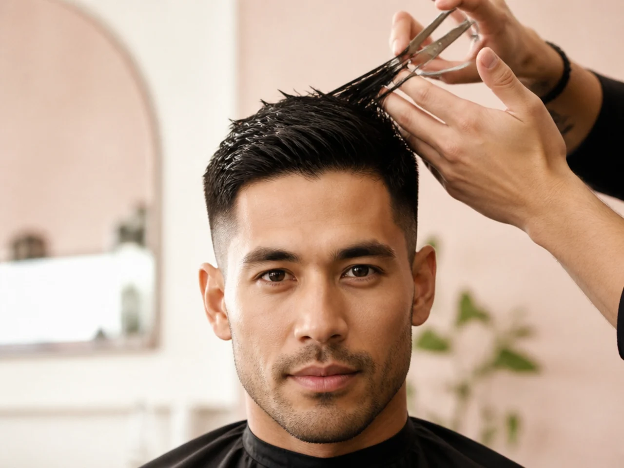 Scissors cutting the top of a short haircut