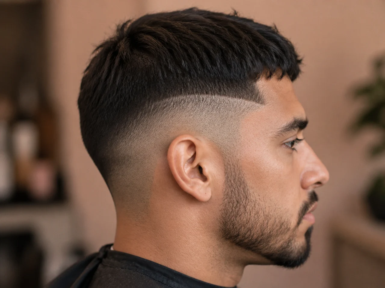 A disconnected step above the ear on a short haircut