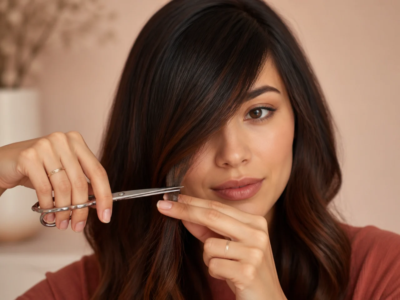 The last inch of a fringe being point cut