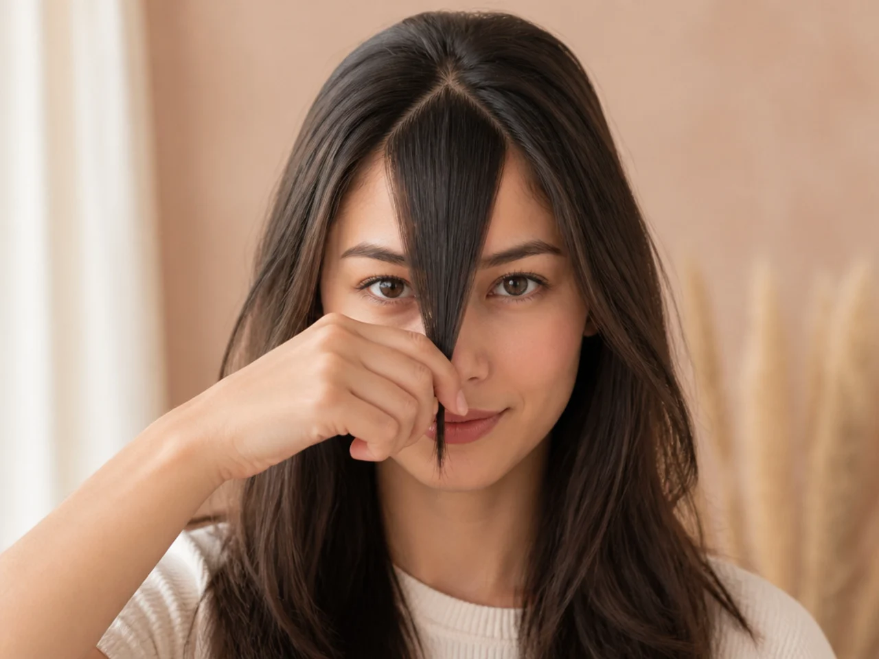 A triangular fringe section combed out