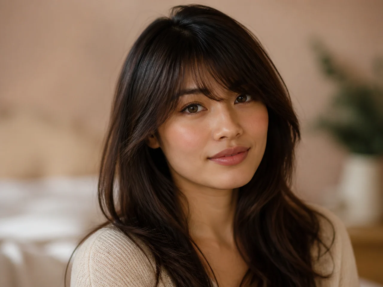 A finished home-cut side swept fringe