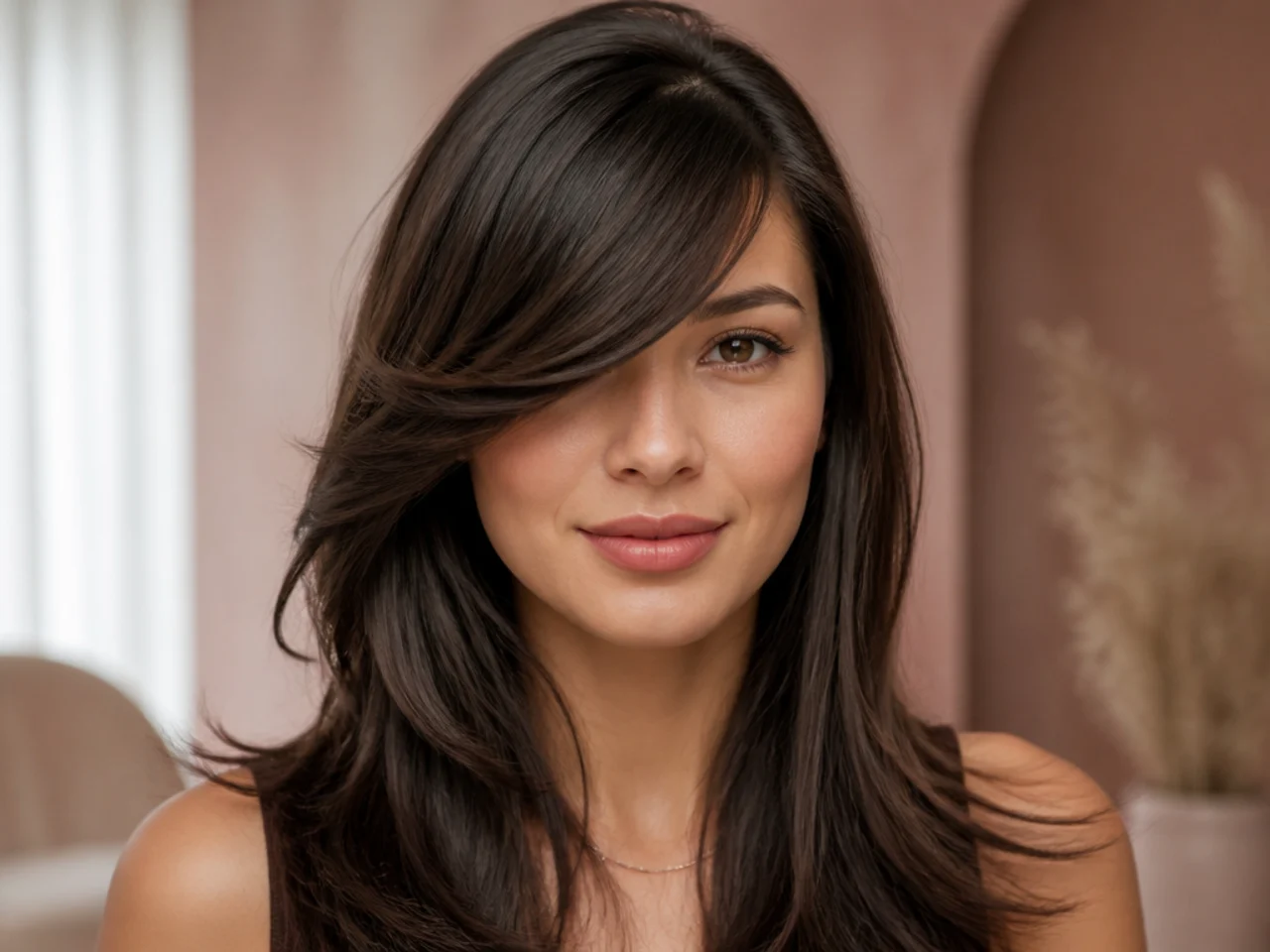 A fringe section combed across into the sweep position
