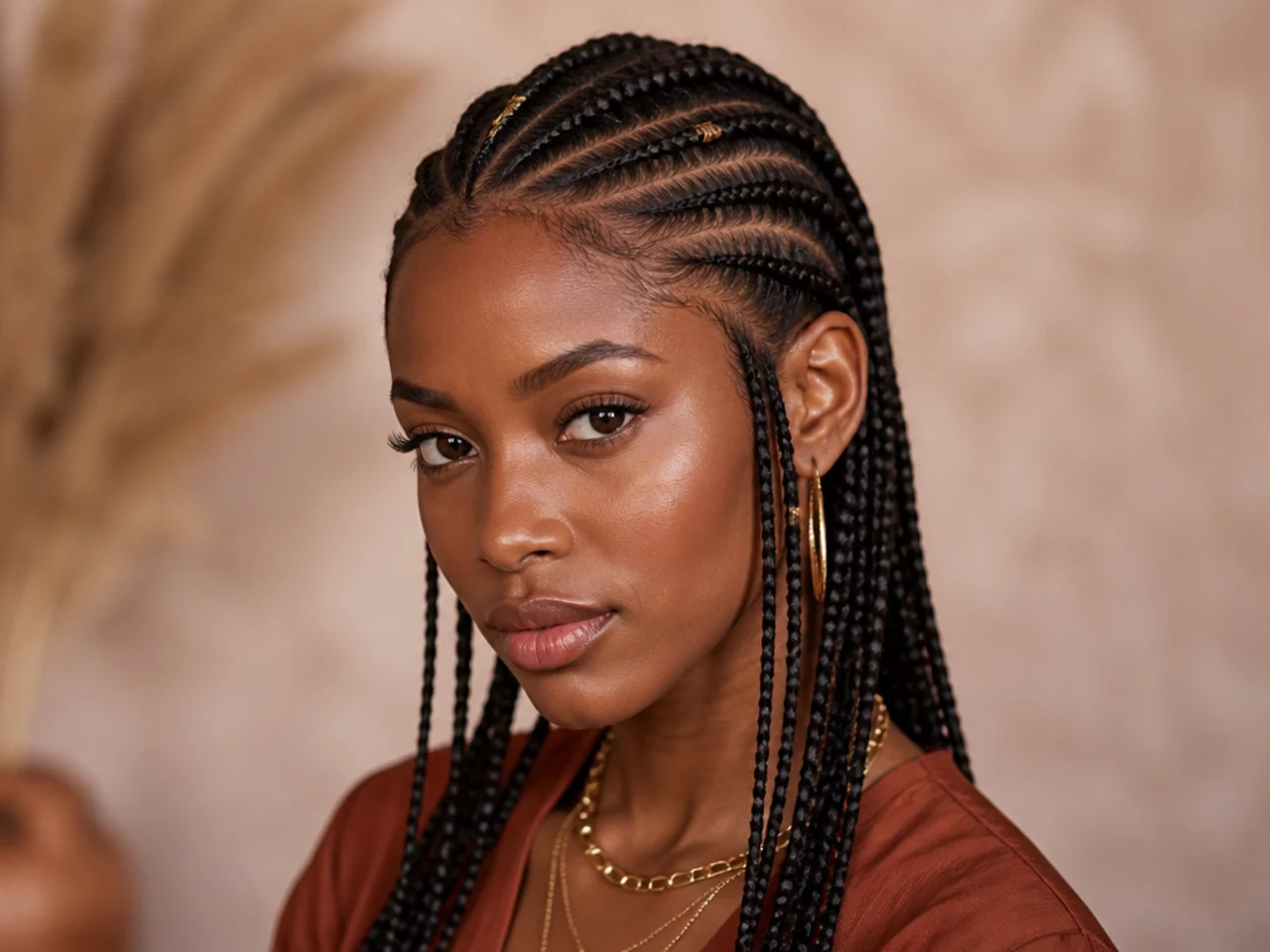 A second cornrow braided parallel to the first on each side