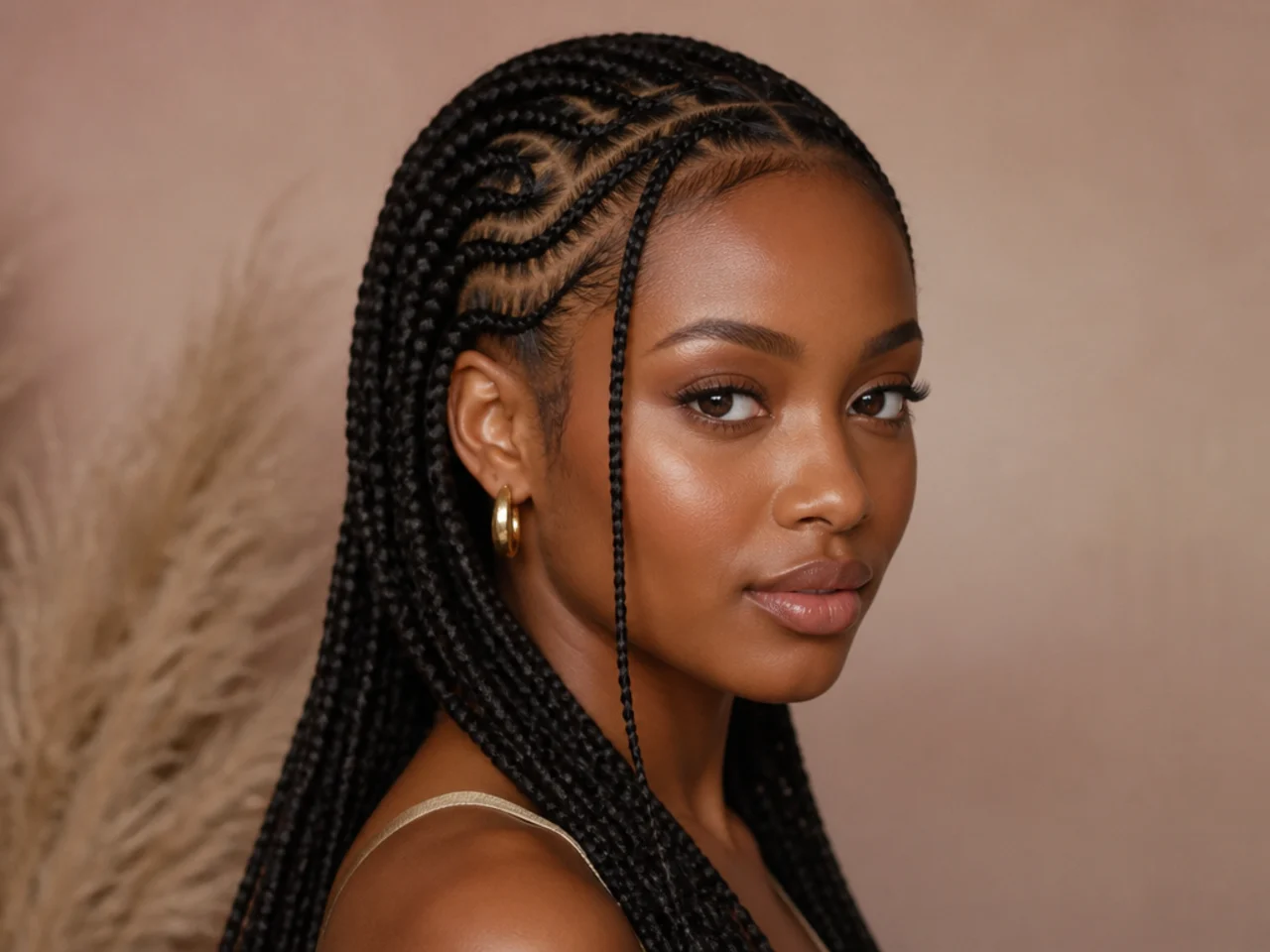 A slim braid dropped in front of the ear to frame the face