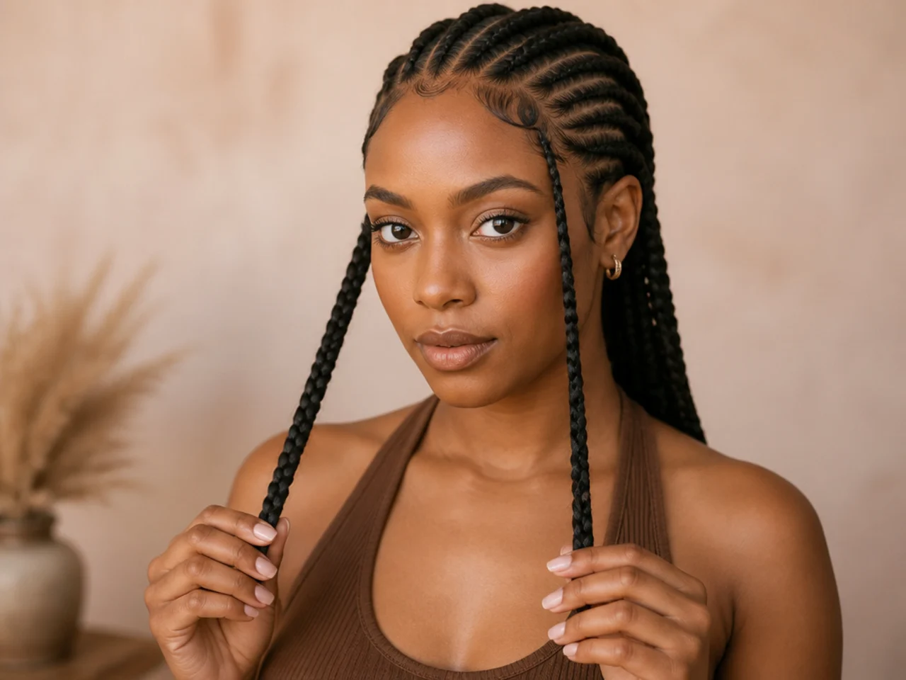 Two finished braids held side by side to compare thickness