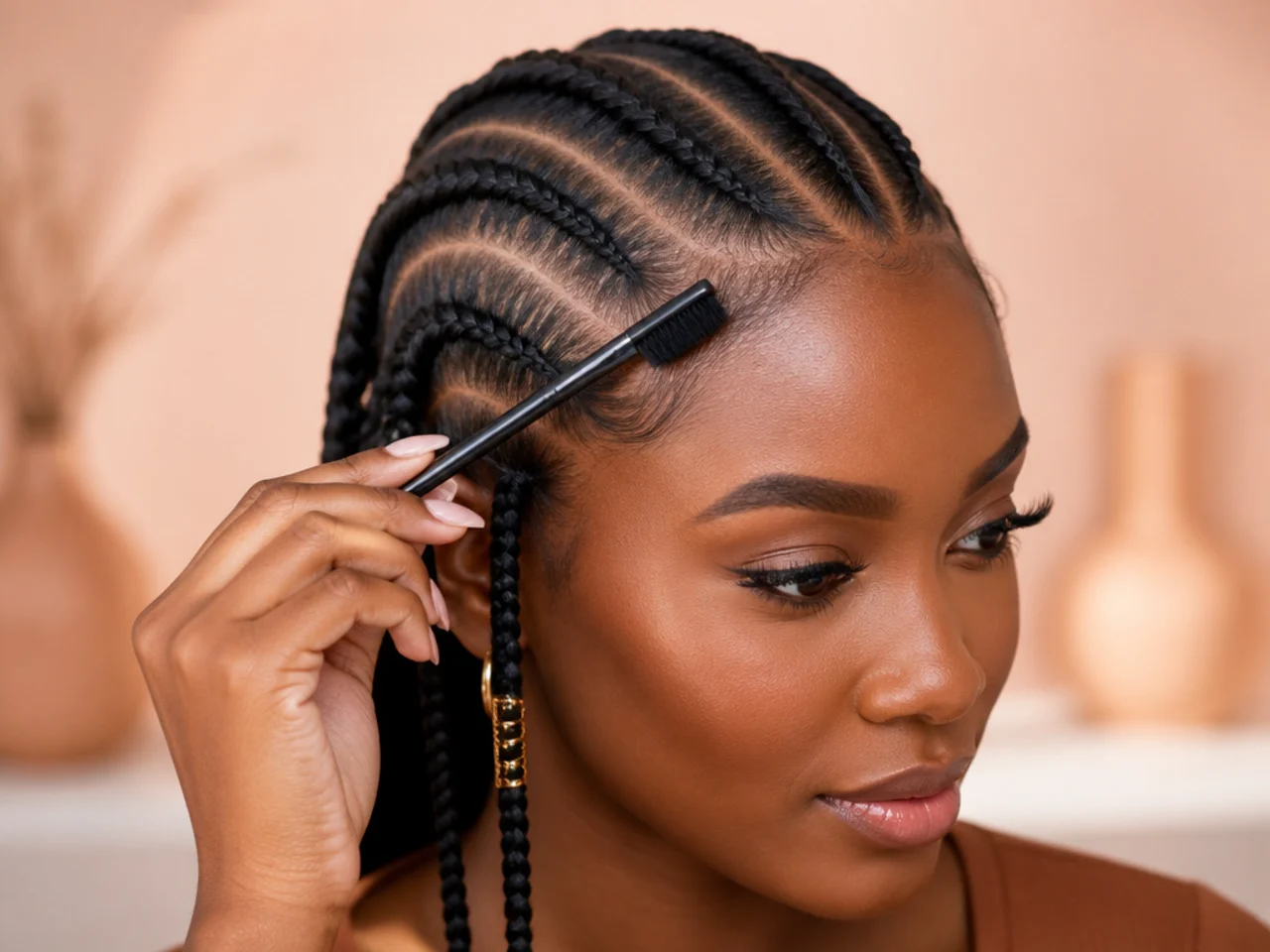 Edge control applied lightly along the hairline with a soft brush