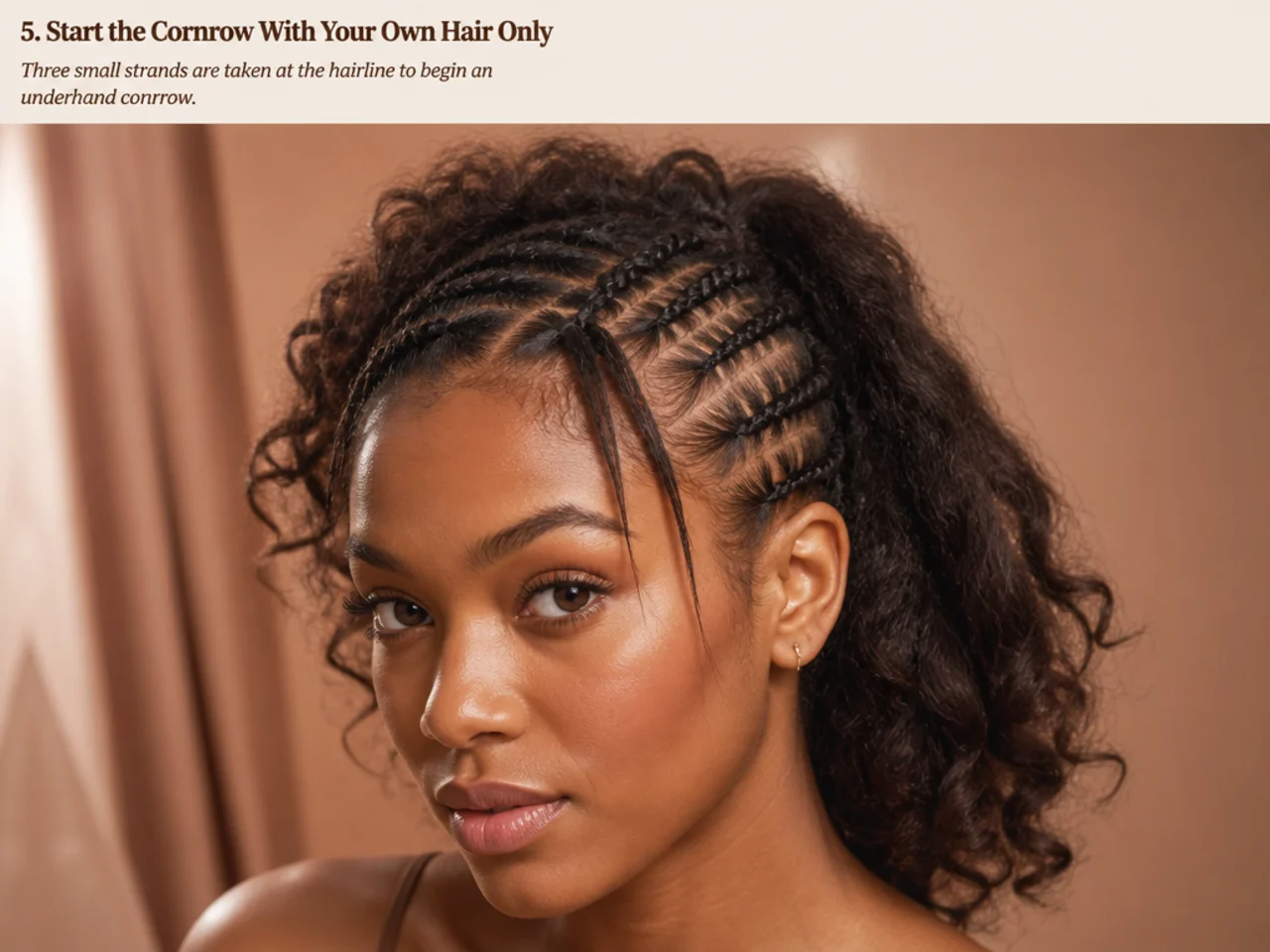 Three small strands taken at the hairline to begin an underhand cornrow