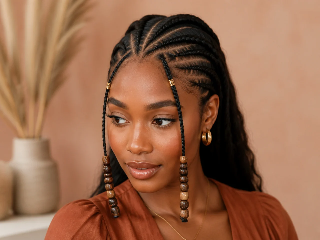 Two matching cornrows braided on either side of the centre parting