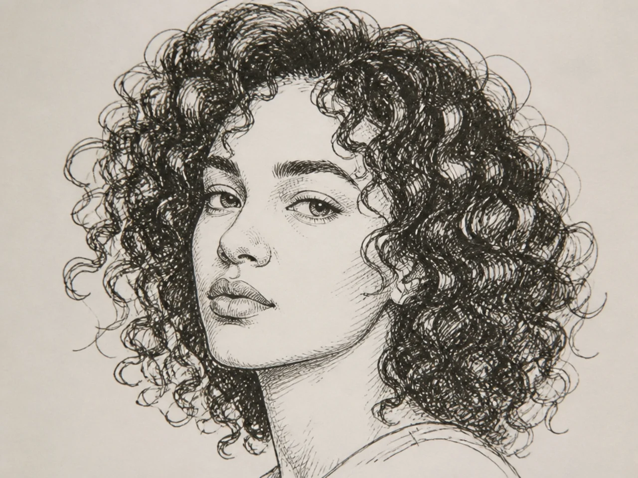 An ink curly hair sketch