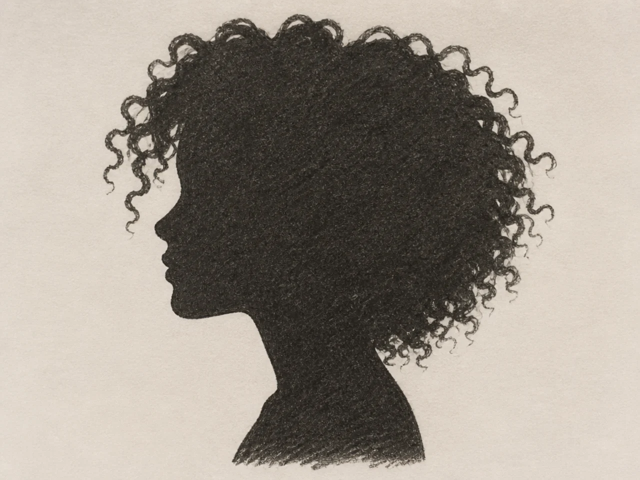 A solid silhouette curly hair sketch
