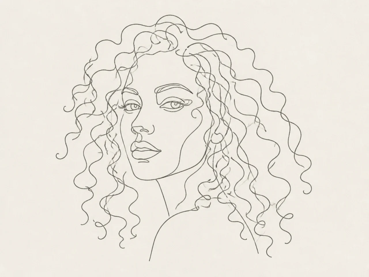 A continuous-line curly hair sketch