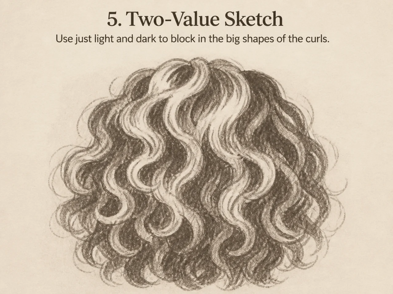 A two-value curly hair sketch