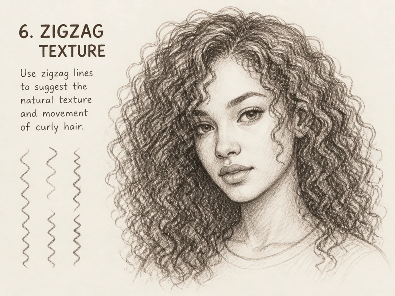 Zigzag marks suggesting curl texture
