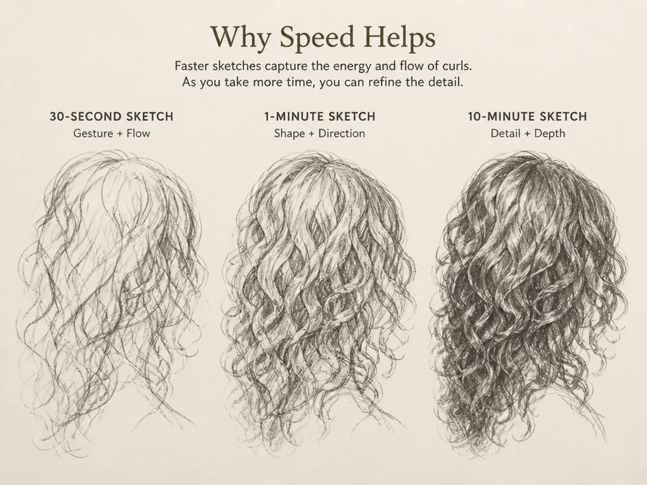 Thirty-second, one-minute and ten-minute sketches compared