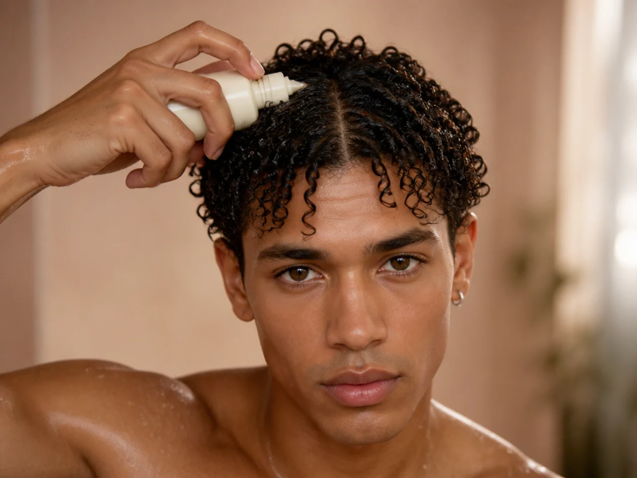 Leave-in being applied to soaking wet curls