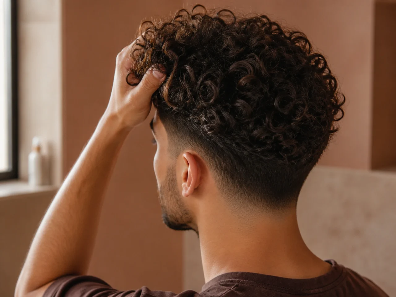 Curls being scrunched upward in a cupped hand