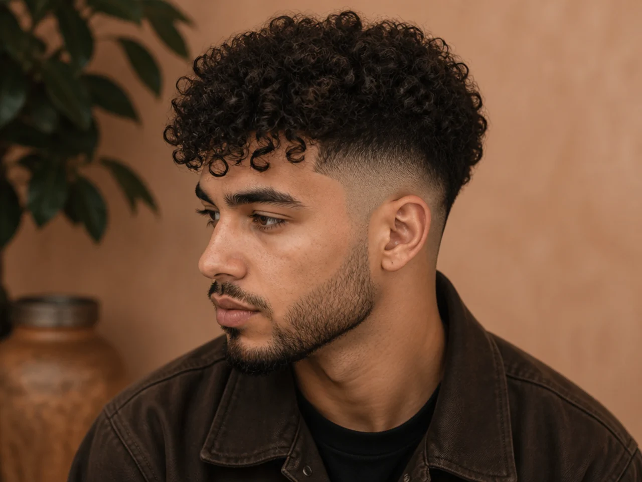 Side view of a man with well-defined curls