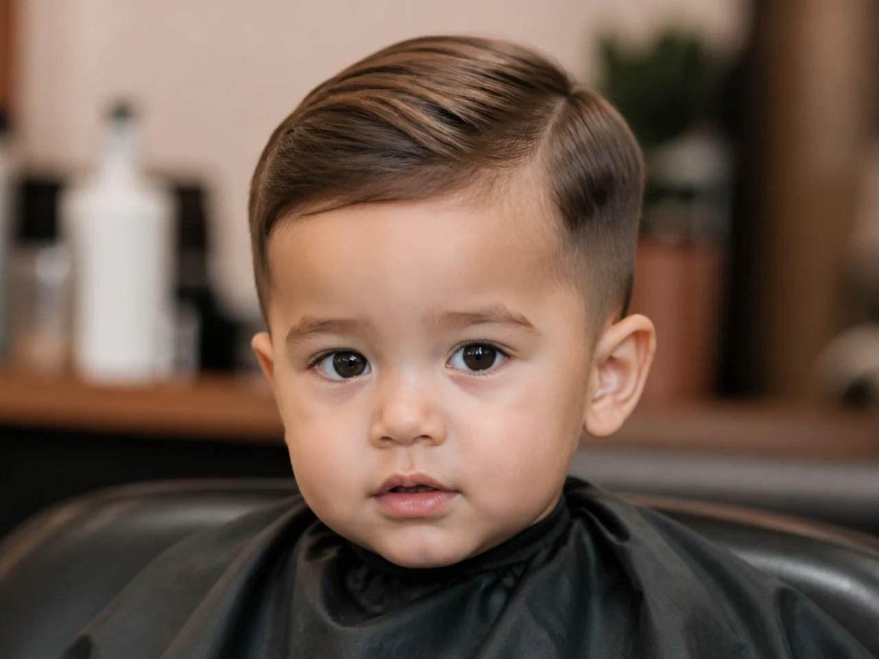 A toddler with a completed scissor cut before any clipper work