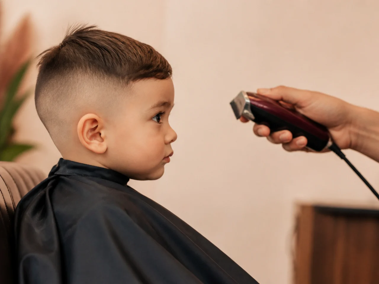 A clipper running at arm's length away from a toddler