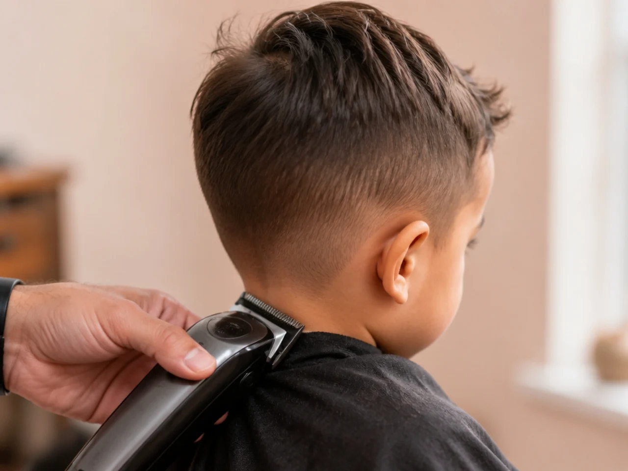 A running clipper resting on a toddler's shoulder