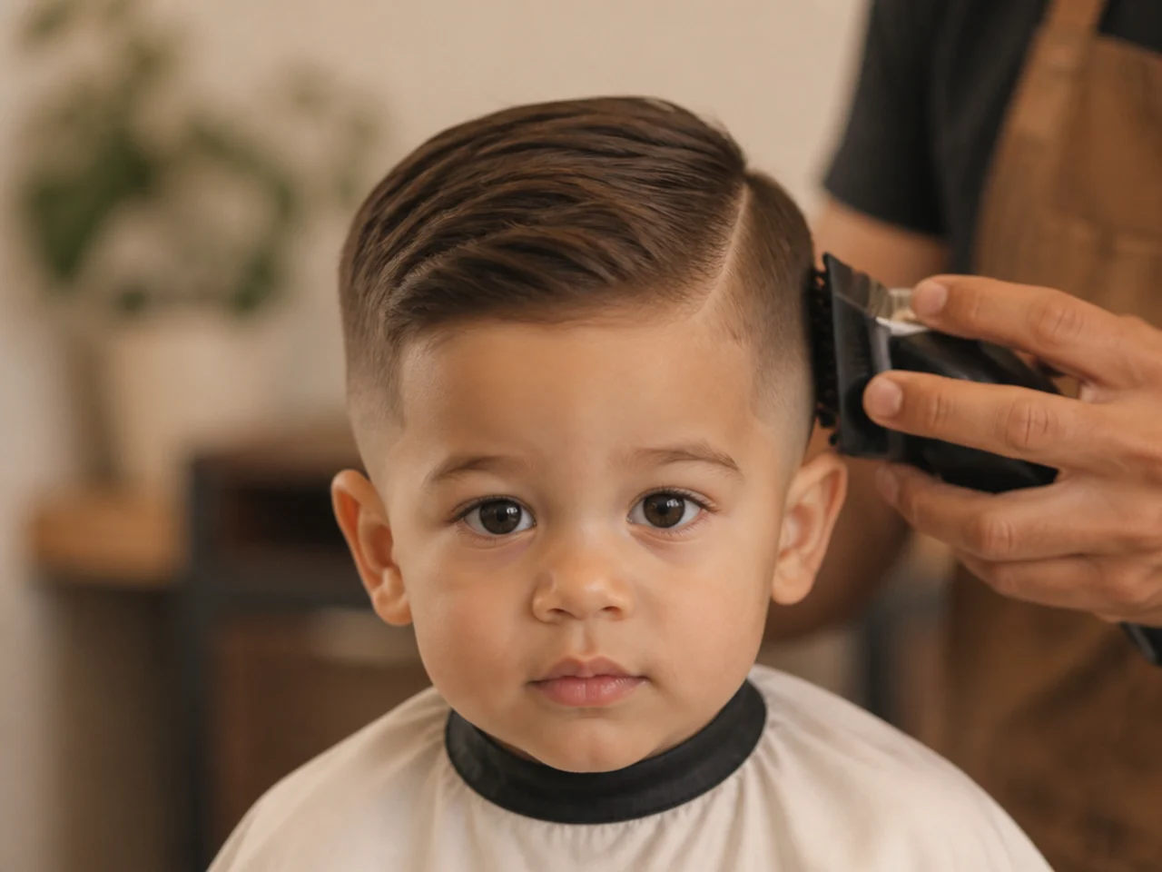 A shorter guard pass being taken on the side of a toddler's hair