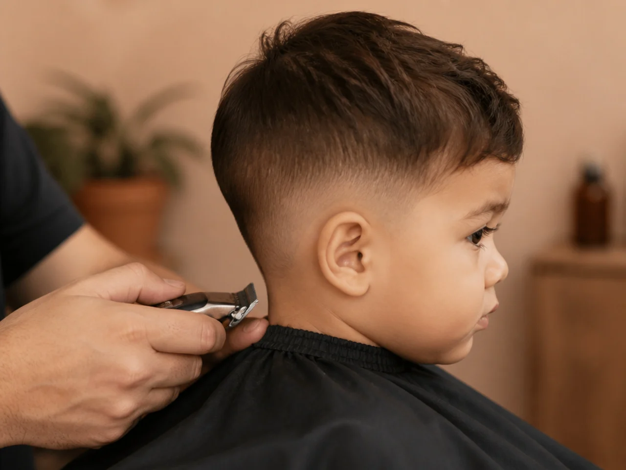 A neckline being tidied at the back of a toddler's head