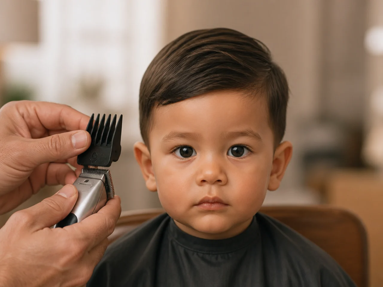 A clipper guard being fitted before a haircut