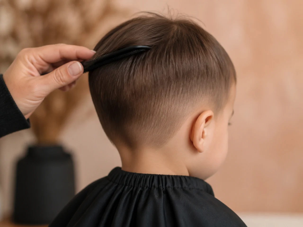 Dry fine toddler hair being combed before cutting