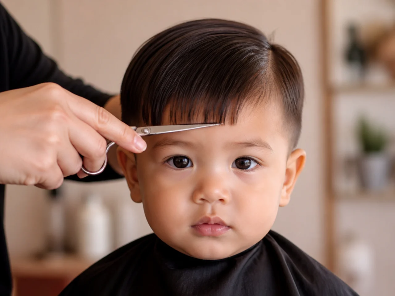 A fringe being cut across in one movement