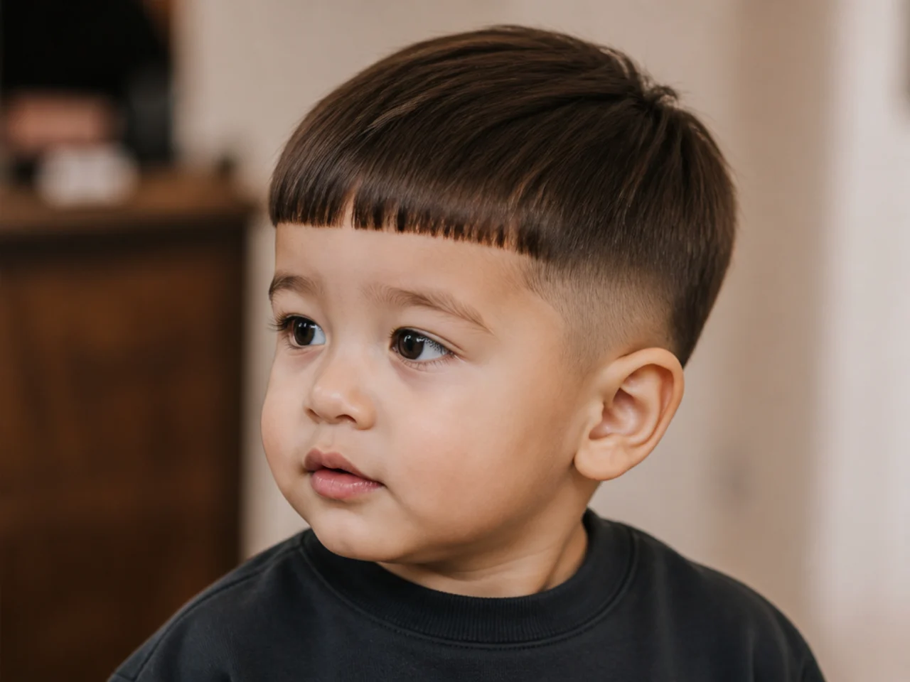A blunt toddler fringe cut straight across