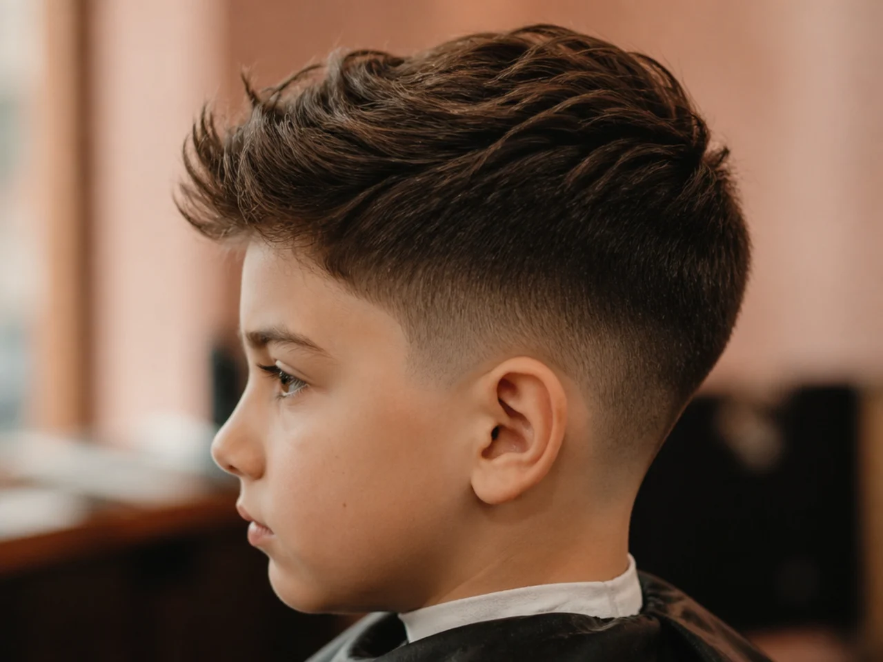 A boys haircut with clear length left on top above short sides