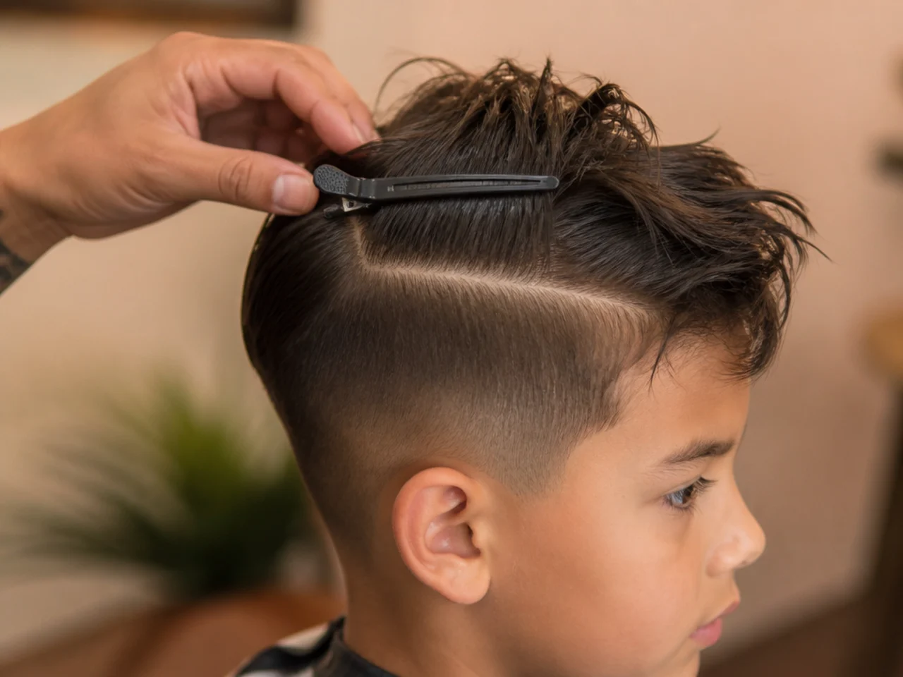 Dry hair being sectioned before a clipper cut