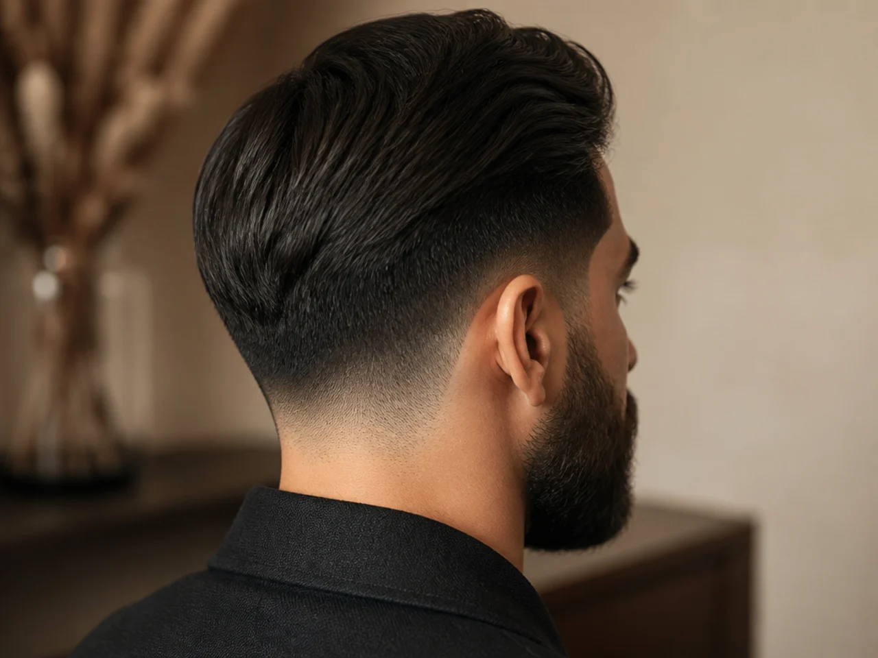 A taper stopping two centimetres above a beard