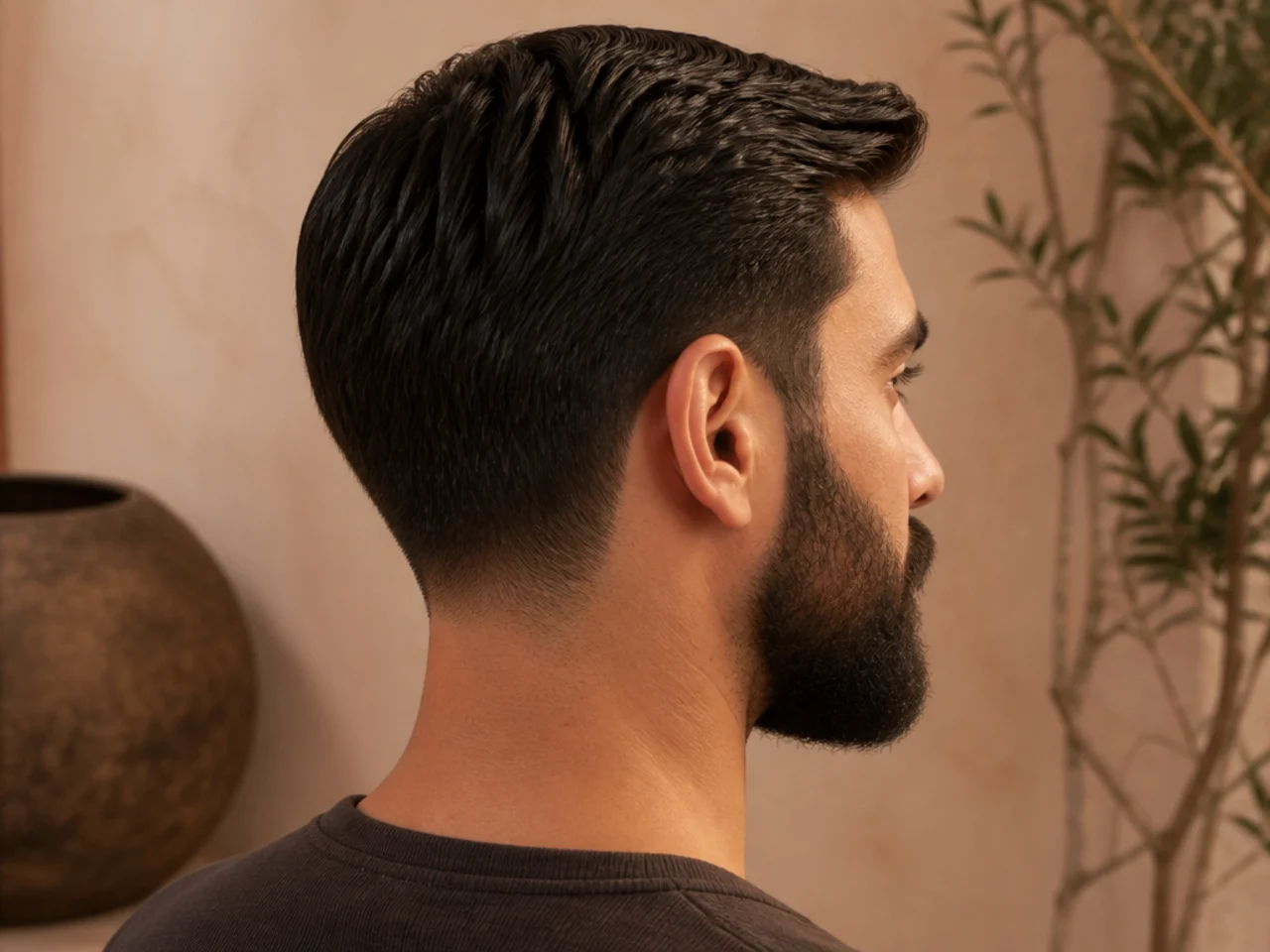 An ivy league haircut with a full beard
