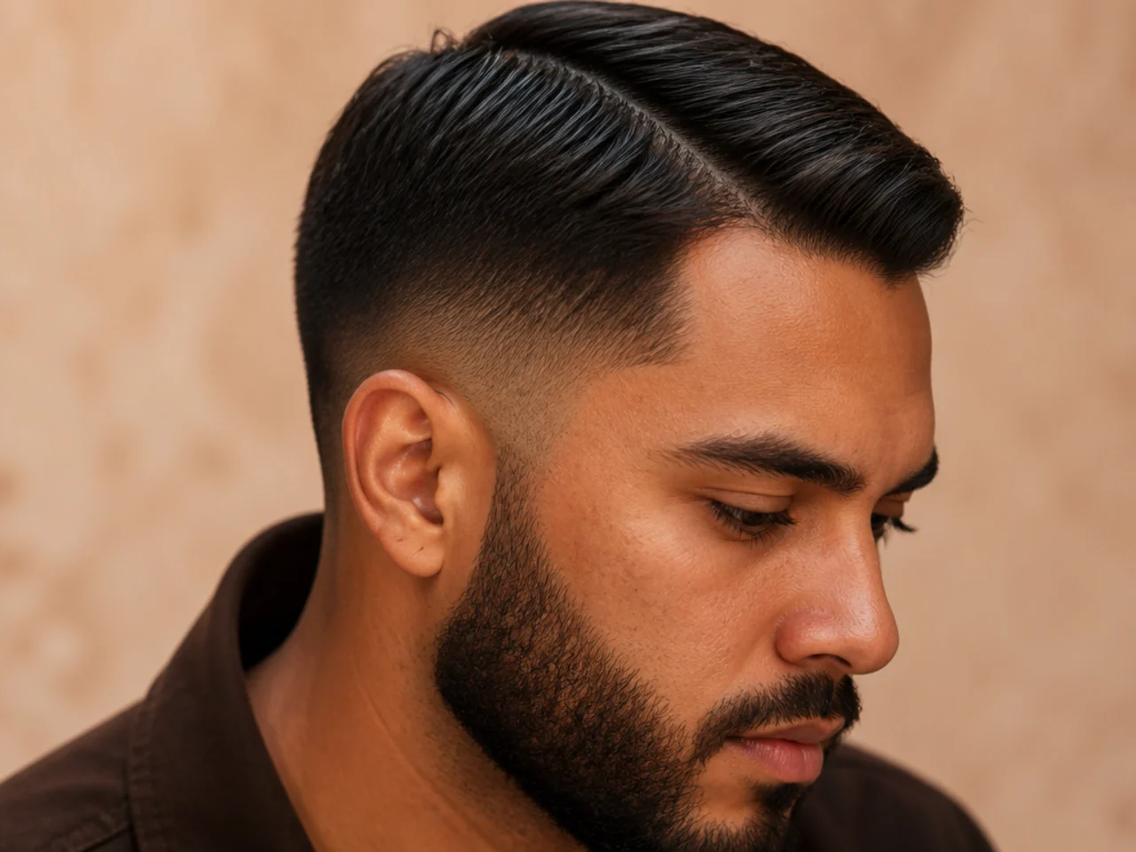 An ivy league haircut connected to a beard
