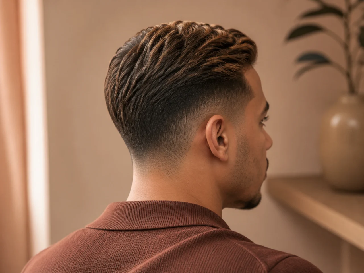 An ivy league haircut with colour on top