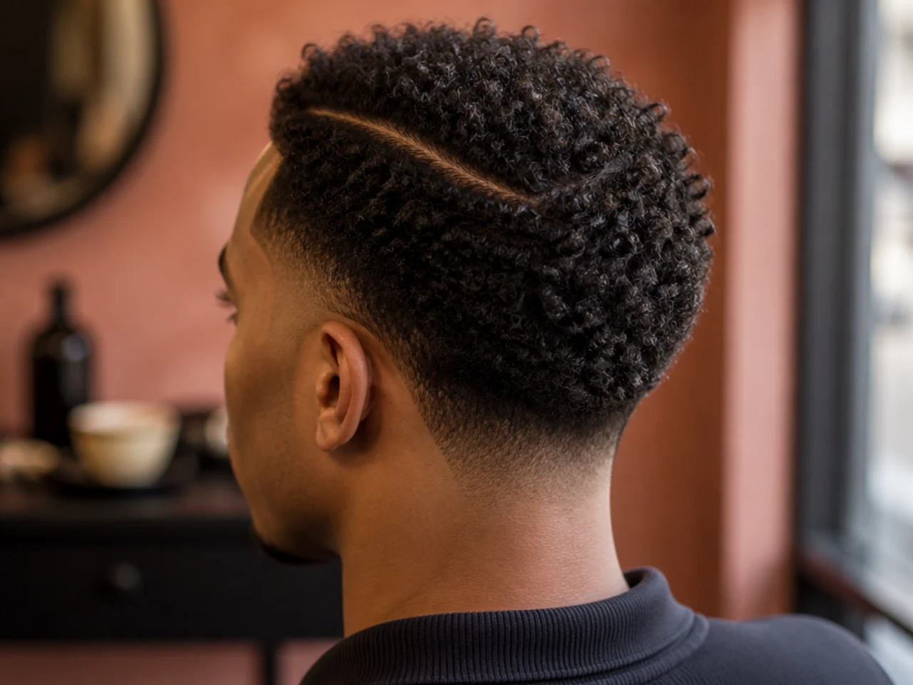 A combed part that has closed on coily hair