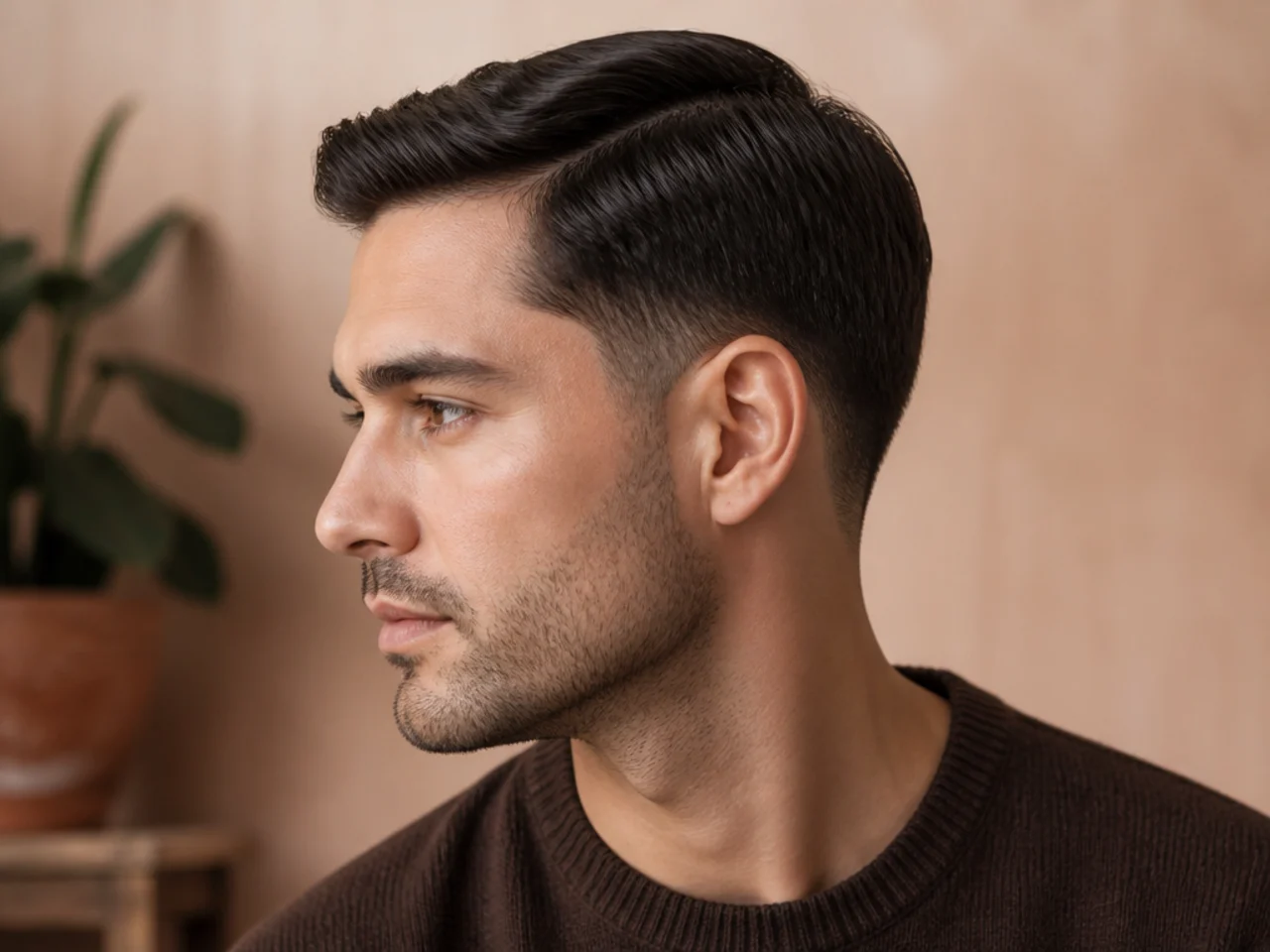 An ivy league with stubble and a clean taper