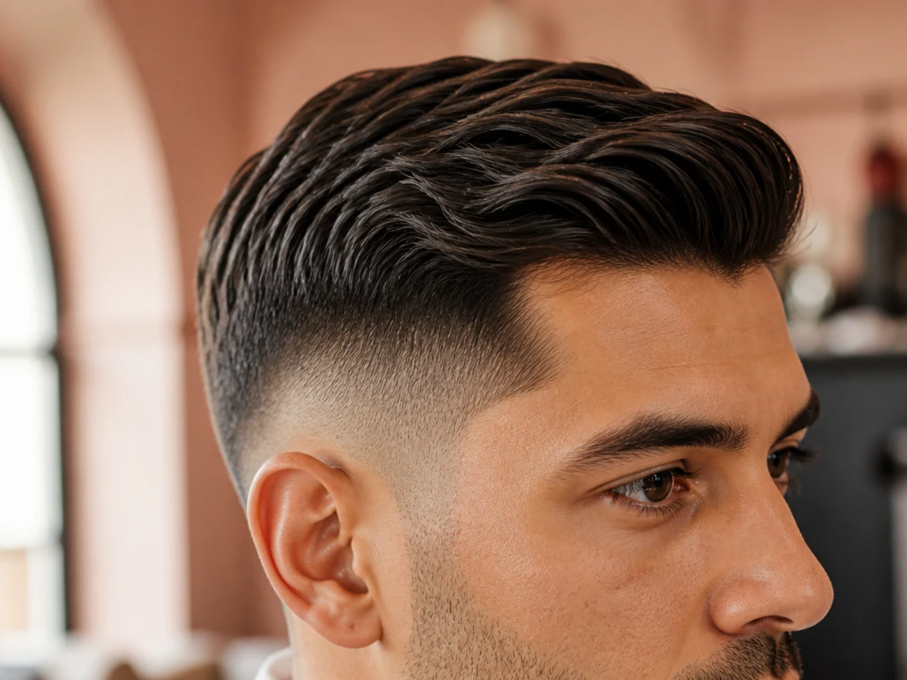 Photographing the side of a fresh haircut in daylight