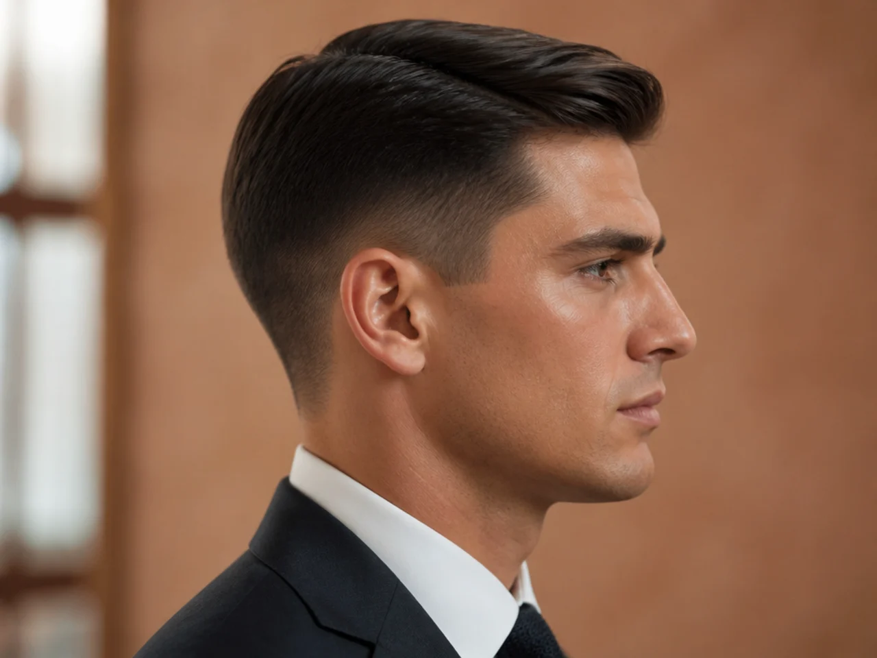 A formally styled ivy league haircut