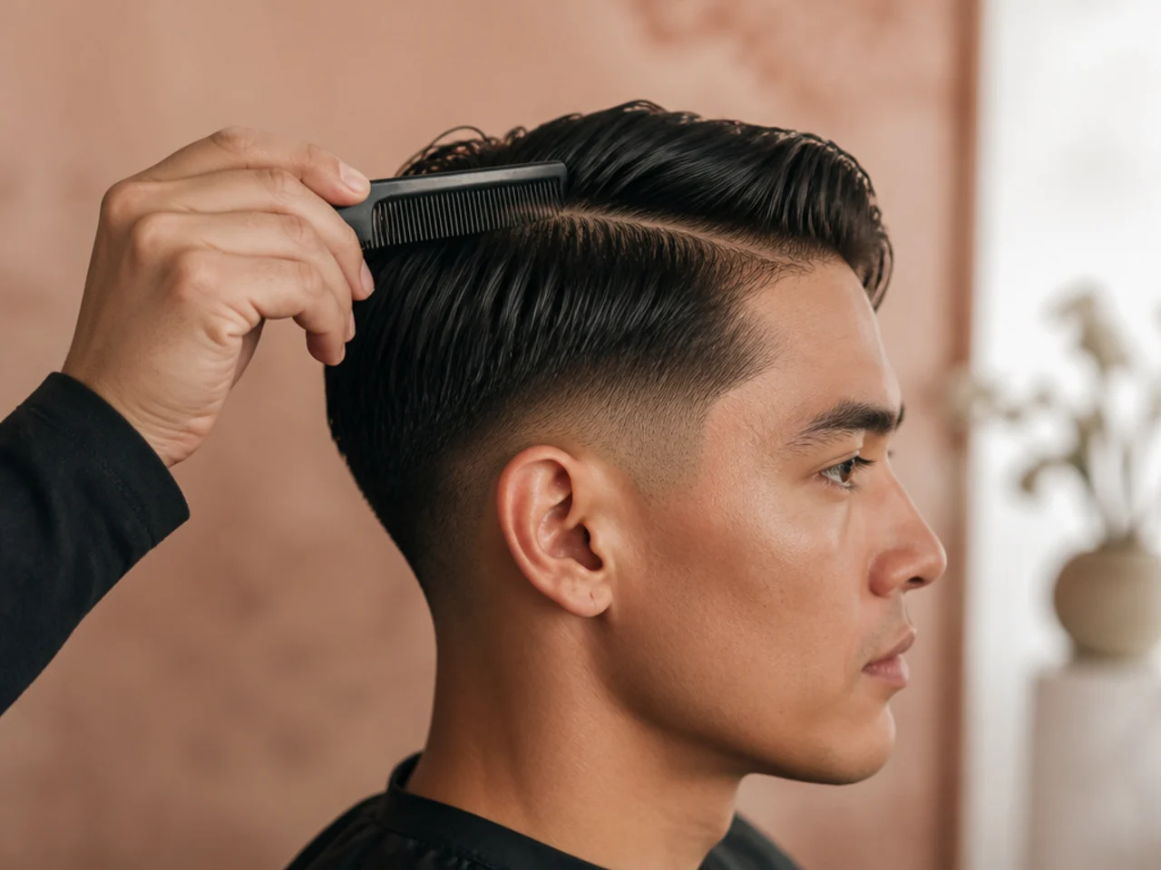 A part being combed into damp hair before drying