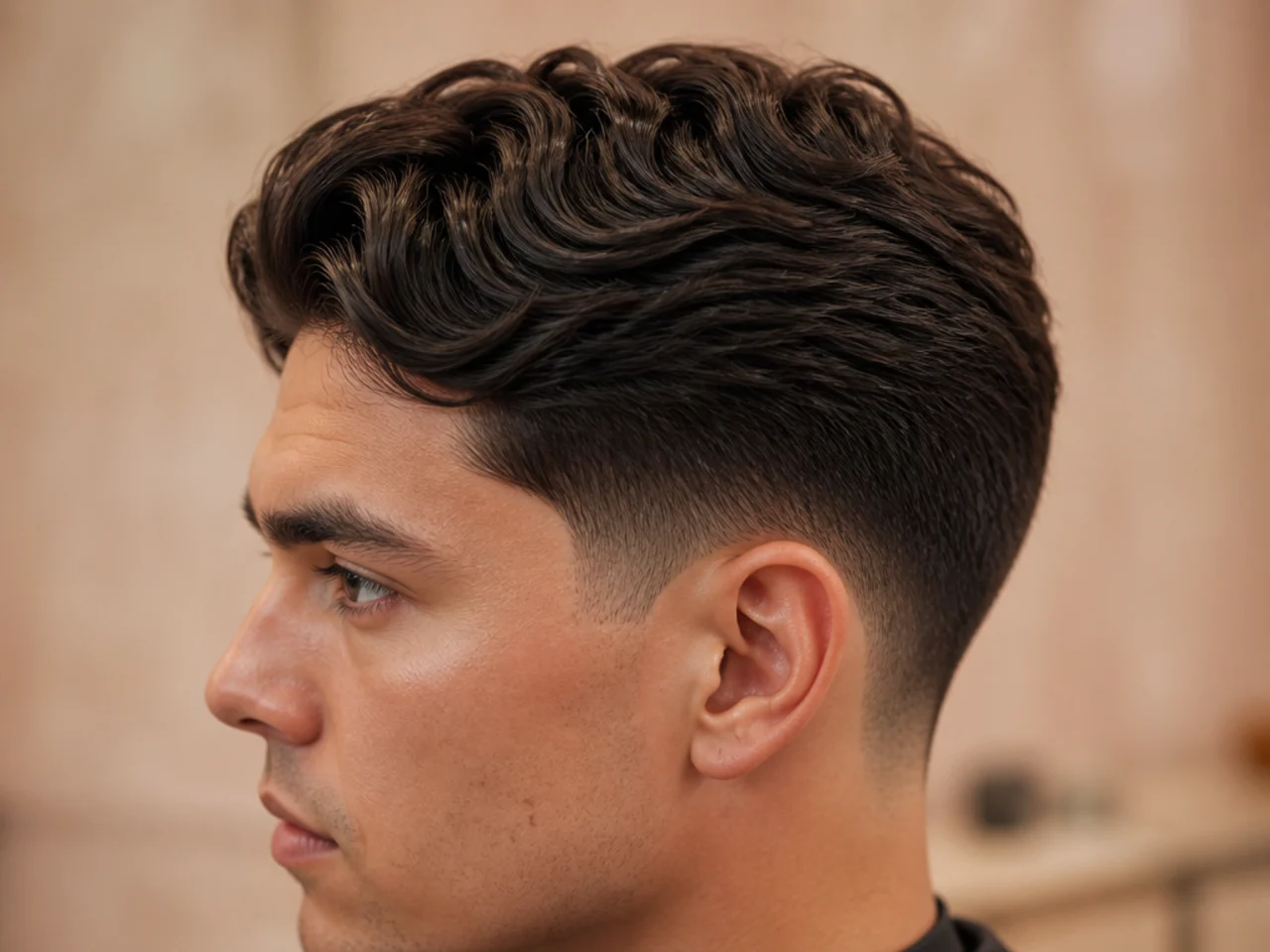 An ivy league taper on wavy hair