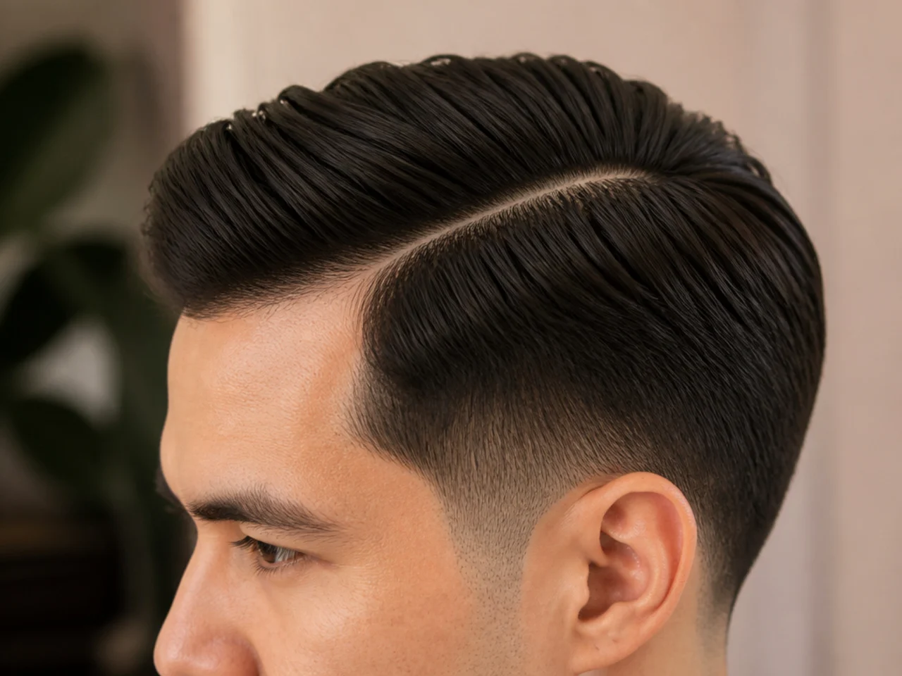An ivy league taper with a hard part