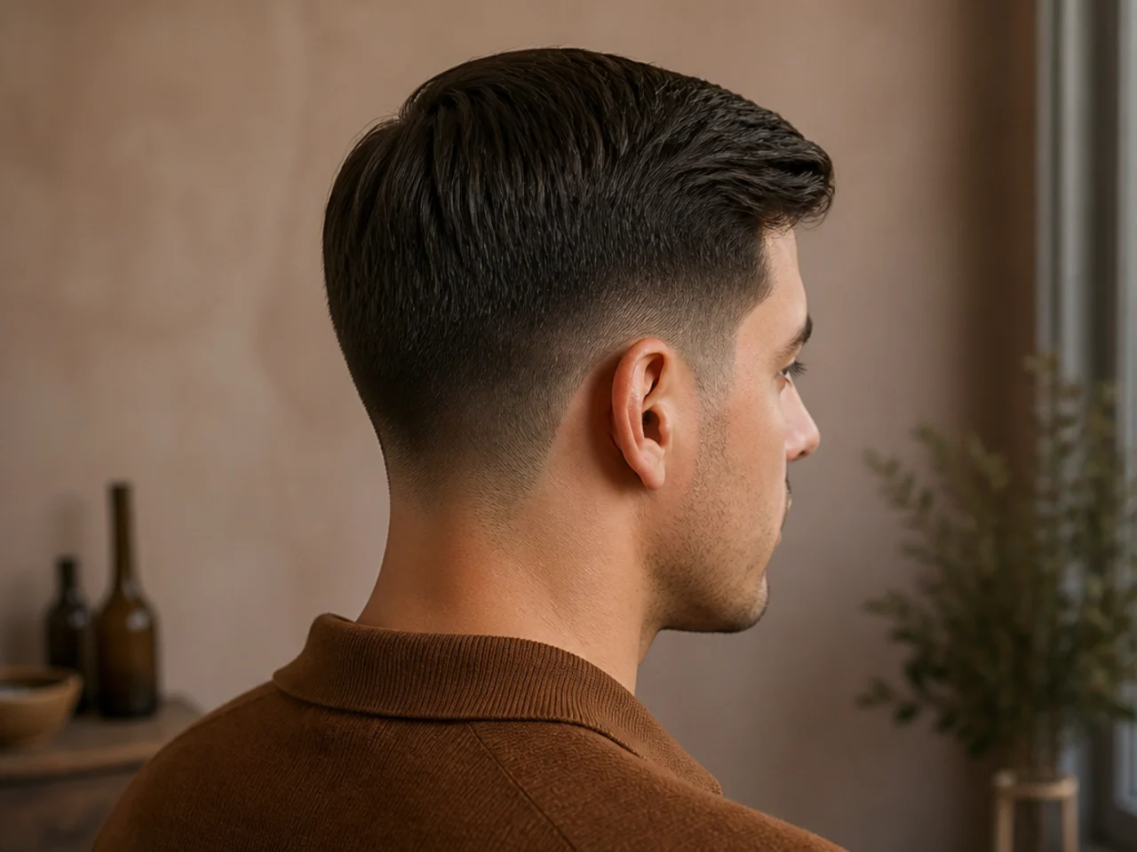 A thick straight ivy league haircut