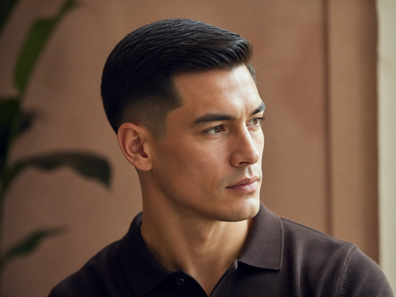 A dense fine ivy league haircut