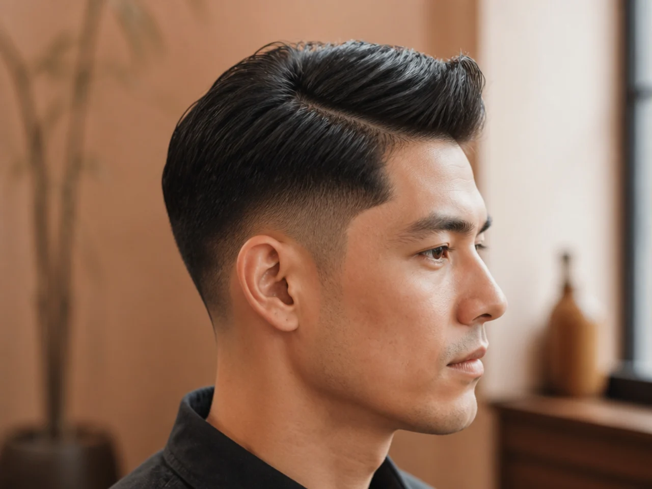 A thick ivy league parted with a cowlick