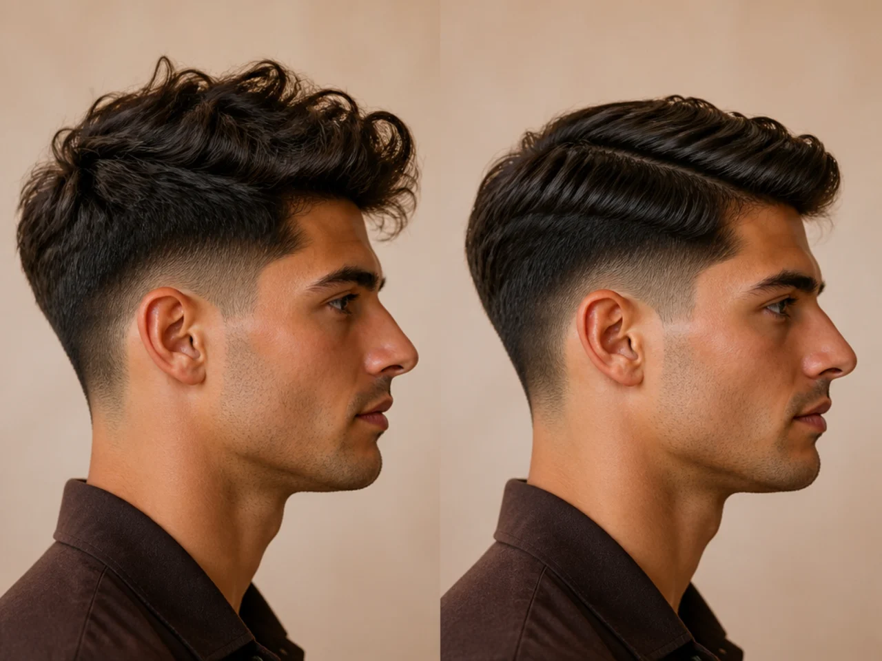 Thick hair standing in a mound compared with the same length thinned underneath