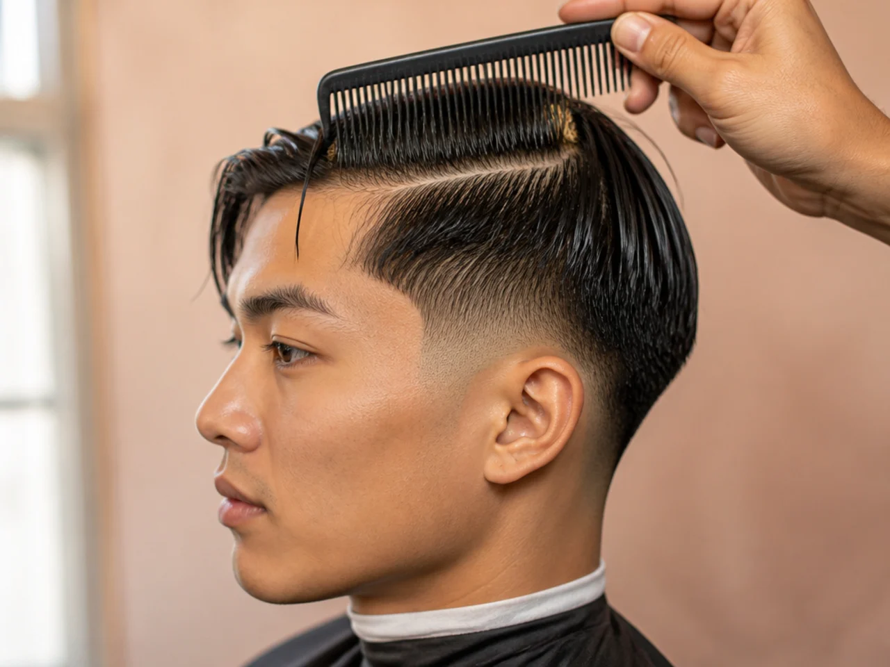 Hair measured wet under a comb before cutting