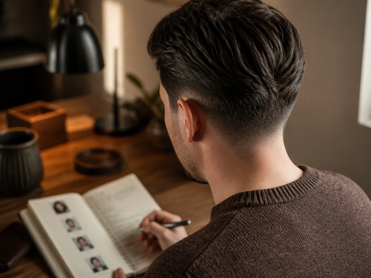 A notebook logging haircut lengths, guard numbers and results